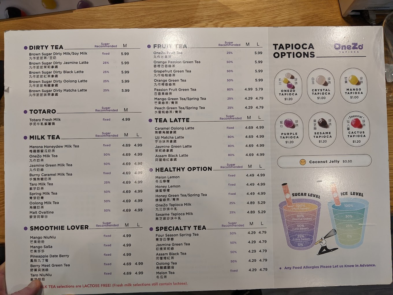 Onezo's Menu