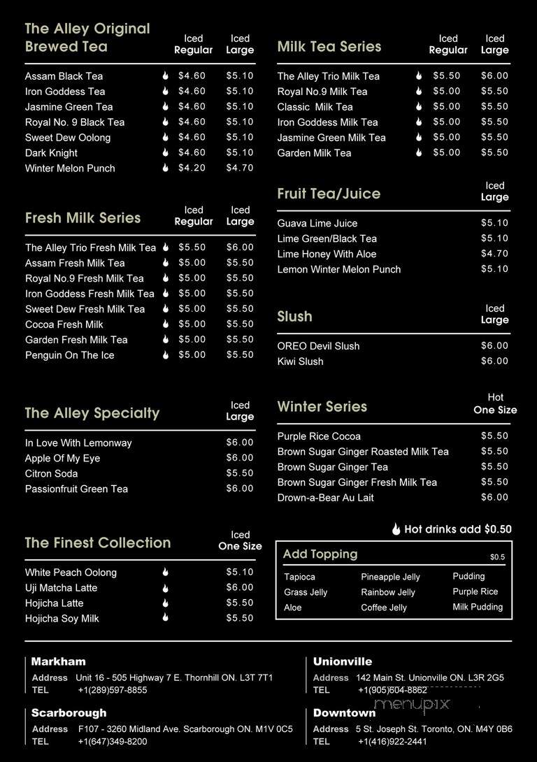 The Alley's Menu