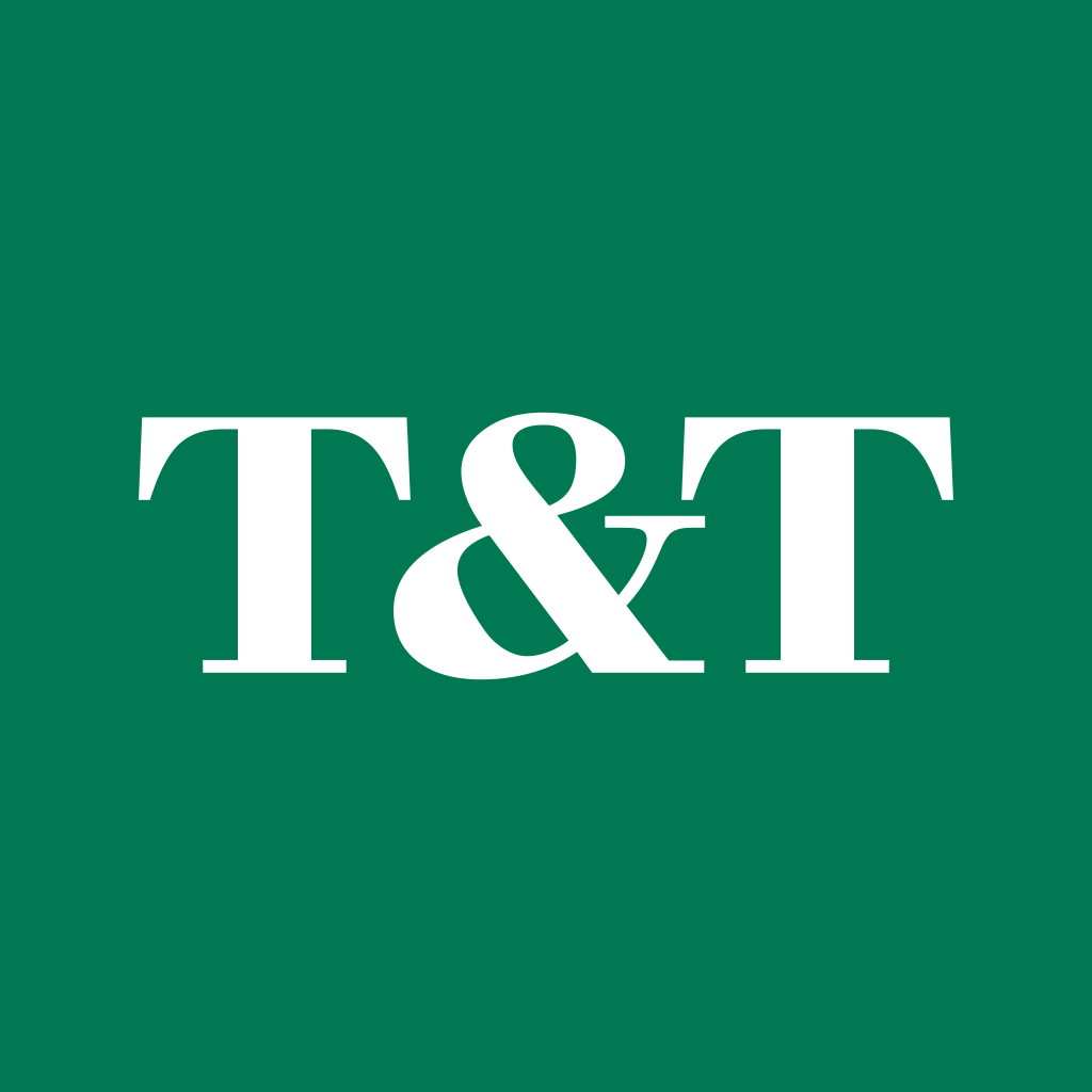 T&T logo, The text T&T behind a green background